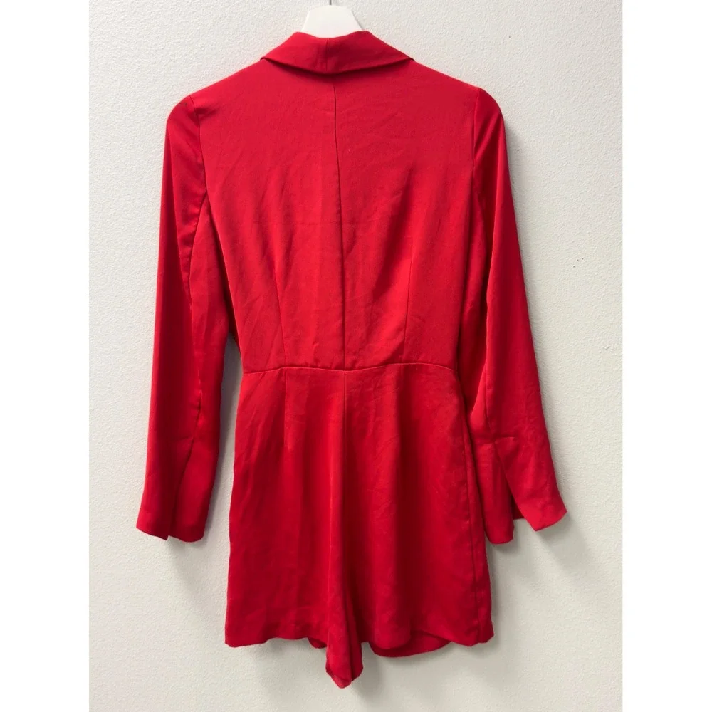 Zara Blazer Romper Womens XS Red Shawl Lapel Long Sleeve Playsuit Chic - Picture 6 of 10